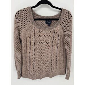 American Eagle Outfitters Taupe Open Knit Cable Wool Blend Sweater